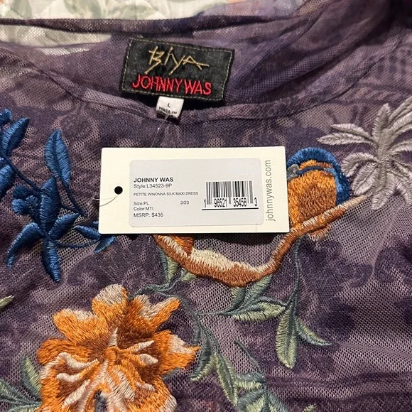 NWT Johnny Was Embroidered Purple Sleeveless Dress Mesh. - Picture 8 of 9
